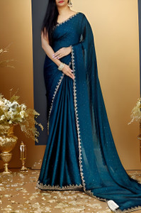 forecal embroidered bollywood georgette saree blue