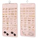 FOREGOER Hanging Jewelry Organizer 88 Zippered Pocket, 2-Sided,1 Pack Pinke