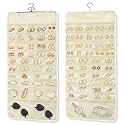 FOREGOER Hanging Jewelry Organizer 88 Zippered Pocket, 2-Sided,1 Pack Beige