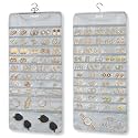 FOREGOER Hanging Jewelry Organizer 88 Zippered Pocket, 2-Sided,1 Pack Gray