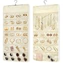FOREGOER Hanging Jewelry Organizer Double Sided 43 Pockets Large Necklace Earring Accessory Holder Organizer(Beige)