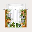 Forest Animal Curtains Rod Pocket Kids Boys Girls Giraffe Lion Elephant Monkey Zebra Rhinoceros Jungle Zoo Print Pattern Window Drapes for Nursery Baby Bedroom Playroom W28 x L48 Inch 2 Panels