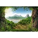 Forest Aquarium Background Fairytale Castle Tranquil Lake Fish Tank Background Tropical Rainforest Natural Landscape Terrarium Background Mountains Blue Sky Reptile Habitat Background 30x18in