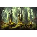 Forest Aquarium Background Fantasy Foggy Rainforest with Sunbeams Terrarium Background Abstract Tropical Jungle Forest with Lush Moss Fish Tank Background Jungle Trees Reptile Background 48x24in