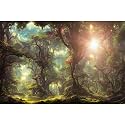 Forest Aquarium Background Fantasy Rainforest with Fog and Sunbeams Terrarium Background Abstract Tropical Jungle Forest with Lake Fish Tank Background Lush Green Trees Reptile Background 24x16in