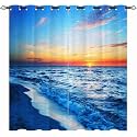 Sunset Sea Waves Curtains W42 x L63 Inch Grommet Beach Ocean Tropical Hawaiian Scenery Print Pattern Waterproof Fabric Window Drapes for Bedroom Living Room Bathroom Laundry Room 2 Panels