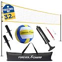 Forever Champ Volleyball Net for Backyard, Beach, Home, Includes 32x3 Ft Regulation Size Net, 8.5-Inch PU Volleyball, Carrying Bag, Boundary Lines, Steel Poles & Pump, Portable Volleyball Net Outdoor