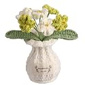 Forget-Me-Not Crochet Flower Potted Plant – Handmade Desk Decor, 7 Bloom Crochet Flowers in Fresh Green Shades