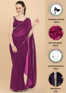 forkey solidplain self design embellished bollywood georgette saree pink