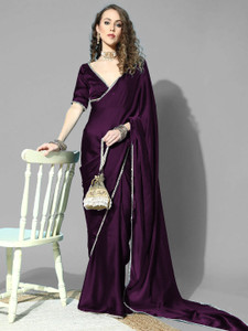 forkey solidplain kasavu satin saree purple