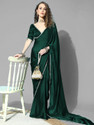 FORKEY Solid/Plain Kasavu Satin Saree (Dark Green)