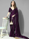 FORKEY Solid/Plain Kasavu Satin Saree (Purple)