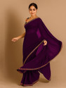 FORKEY Solid/Plain, Self Design, Embellished Bollywood Georgette Saree (Purple)