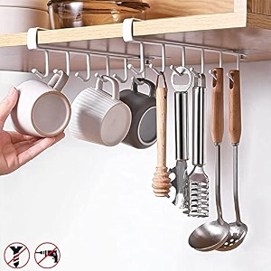 under cabinet mug holder pack of 2  6 hooks metal under shelf cup rack kitchen utensil hanger coffee mug stand no drill storage organizer for kitchen amp cabinet white