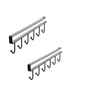 6 hooks under shelf cup holder stand for kitchen multi-functional utensil rack for hanging under cabinet coffee mug holder white pack of 2 metal