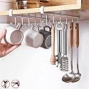 Under Cabinet Mug Holder (Pack of 2) – 6 Hooks Metal Under Shelf Cup Rack, Kitchen Utensil Hanger, Coffee Mug Stand, No Drill Storage Organizer for Kitchen &amp; Cabinet (White)