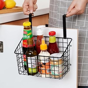bathroom iron wire basket  no drilling wall mounted shower caddy amp kitchen organizer rack  rustproof sticky hanging rack for toiletries spice jars trash bin black