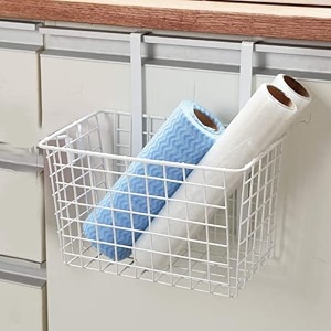 milk basket for main door wire grid storage baskets with hooks metal hanging basket kitchen storage organiser holder over door hanging basket set for pantry bathroom - white 1 pcs