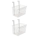 Milk Basket for Main Door, Wire Grid Storage Basket with Hooks, Metal Hanging Basket Kitchen Storage Organiser Holder Over Door Hanging Basket for Storage for Pantry, Bathroom - White 2 Pcs