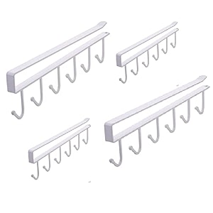 under cabinet mug holder pack of 4  stainless steel 6 hooks under shelf rack coffee cup amp wine glass holder kitchen utensil hanger no drill storage organizer for cabinet white