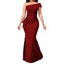 sexycherry Women's Sexy Off One Shoulder Evening Elegant Dresses Dark Red Bodycon Long Cocktail Floor Length Mermaid Party Dress with Zipper, XX-Large