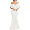 sexycherry Women's Sexy Cocktail Dresses Off Shoulder Short Sleeve Elegant Bodycon Dress Floor Length Maxi Mermaid Dresses with Zipper for Party Night (White,3XL)