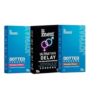 formen joymax premium pleasure condoms kit for men  delay condoms with chocolate amp strawberry flavored  disposable pouches - pack of 3