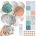 ForraFun 12 Set Shells Bulk for Crafts DIY -4''-4.5'' Ocean Pattern DIY Natural Scallop Shells Craft Kits with Decoupage Paper Napkin Paint Strips Brushes for Painting Beach Themes Wedding