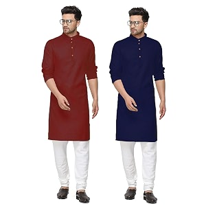fort worth cotton blend traditional men39s kurta pajama set - pack of 2 ethnic indian wear