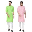 Fort Worth Cotton Blend Traditional Men's Kurta Pajama Set - Pack of 2, Ethnic Indian Wear