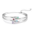 Fortheday Personalized Mother Bracelets with Birthstones Custom Engraved Name Birthstone Bracelets for Mom Women Customized Bracelet Gifts for Christmas Mothes Day Birthday