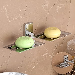 fortune 304 grade stainless steel mounted soap case bathroom accessories soap holder soap stand for bathroom washbasin sink- chrome square double soap dish pack of 2