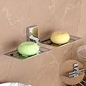 FORTUNE 304 Grade Stainless Steel Mounted Soap Case Bathroom Accessories, Soap Holder, Soap Stand for Bathroom, Washbasin Sink- Chrome (Square, Double Soap Dish) (Pack of 2)