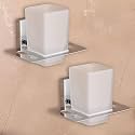 FORTUNE Bathroom Accessories Wall Mounted Stainless Steel 304 Stand with Glass Tumbler Holder for Bathroom Tumbler and Toothbrush Holder | Chrome Finish - (Square, Pack of 2)
