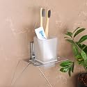 FORTUNE Bathroom Accessories Wall Mounted Stainless Steel 304 Stand with Glass Tumbler Holder for Bathroom Tumbler and Toothbrush Holder | Chrome Finish - (Square, Pack of 1)