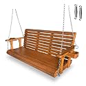 Fortune Candy Wooden Porch Swing, Cedar Tone PU, 5 FT Extra Large