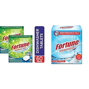 fortune dishwasher tablets 5 in 1 action fresh scent 60 count 6000 amp fortune dishwasher salt - 1 kg - compatible with all dishwasher brands