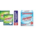 FORTUNE Dishwasher Tablets, 5 in 1 Action, Fresh Scent, 60 Count (60.00) & Fortune Dishwasher Salt - 1 Kg - Compatible with all Dishwasher Brands