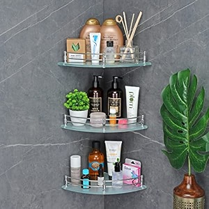 fortune glass corner shelfbathroom shelfmultipurpose shelfliving room corner shelfwall mount bathroom shelves frosted 9 x 9 inch - pack of 3