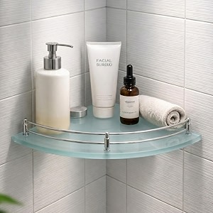 fortune glass corner shelfbathroom shelfmultipurpose shelfliving room corner shelfwall mount bathroom shelves frosted 9 x 9 inch - pack of 1