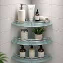 FORTUNE Glass Corner Shelf/Bathroom Shelf/Multipurpose Shelf/Living Room Corner Shelf/Wall Mount Bathroom Shelves (Frosted) (9 x 9 Inch) - (Pack of 3)