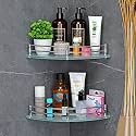 FORTUNE Glass Corner Shelf/Bathroom Shelf/Multipurpose Shelf/Living Room Corner Shelf/Wall Mount Bathroom Shelves (Frosted) (9 x 9 Inch) - (Pack of 2)