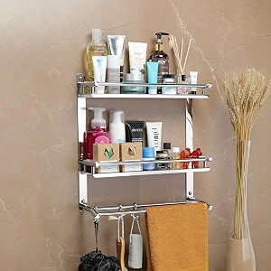fortune stainless steel multi-purpose wall mount 2 tier bathroom shelf with towel bar chrome storage organizer home decor toilet double storage shelve