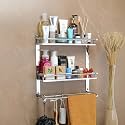 FORTUNE Stainless Steel Multi-Purpose Wall Mount 2 Tier Bathroom Shelf With Towel Bar, Chrome Storage Organizer, Home Decor Toilet Double Storage Shelve
