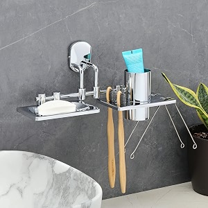 fortune platinum stainless steel 304 grade wall mount 2in1 soap dish with tumbler holdersoap standtooth brush holderbathroom accessorieschrome - pack of 2