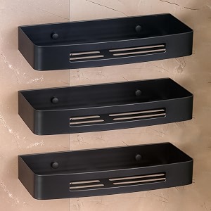 fortune premium 304 grade stainless steel wall mount shelf multi-functional storage shelfkitchen shelverack basket bathroom accessories homes hotels- 12 x 5 inch black finish pack of 3