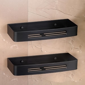 fortune premium 304 grade stainless steel wall mount shelf multi-functional storage shelfkitchen shelfrack basket bathroom accessories homes hotels- 12 x 5 inch black finish pack of 2