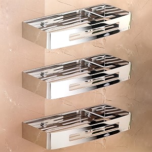 fortune premium 304 grade stainless steel wall mount shelf multi-functional storage shelfrack bathroom accessories homes hotels- 12 x 5 inch chrome finish pack of 3