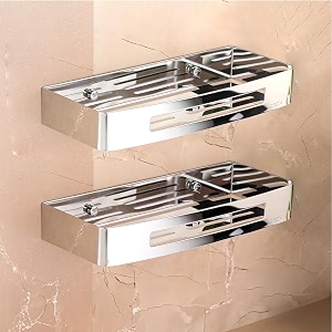 fortune premium 304 grade stainless steel wall mount shelf multi-functional storage shelfrack bathroom accessories homes hotels- 12 x 5 inch chrome finish pack of 2