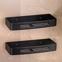 FORTUNE Premium 304 Grade Stainless Steel Wall Mount Shelf, Multi-Functional Storage Shelf/Kitchen Shelf/Rack, Basket Bathroom Accessories Homes, Hotels- (12 x 5 Inch) (Black Finish, Pack of 2)